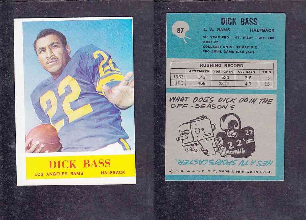 1965 NFL PHILADELPHIA FOOTBALL CARD #87 D. BASS photo