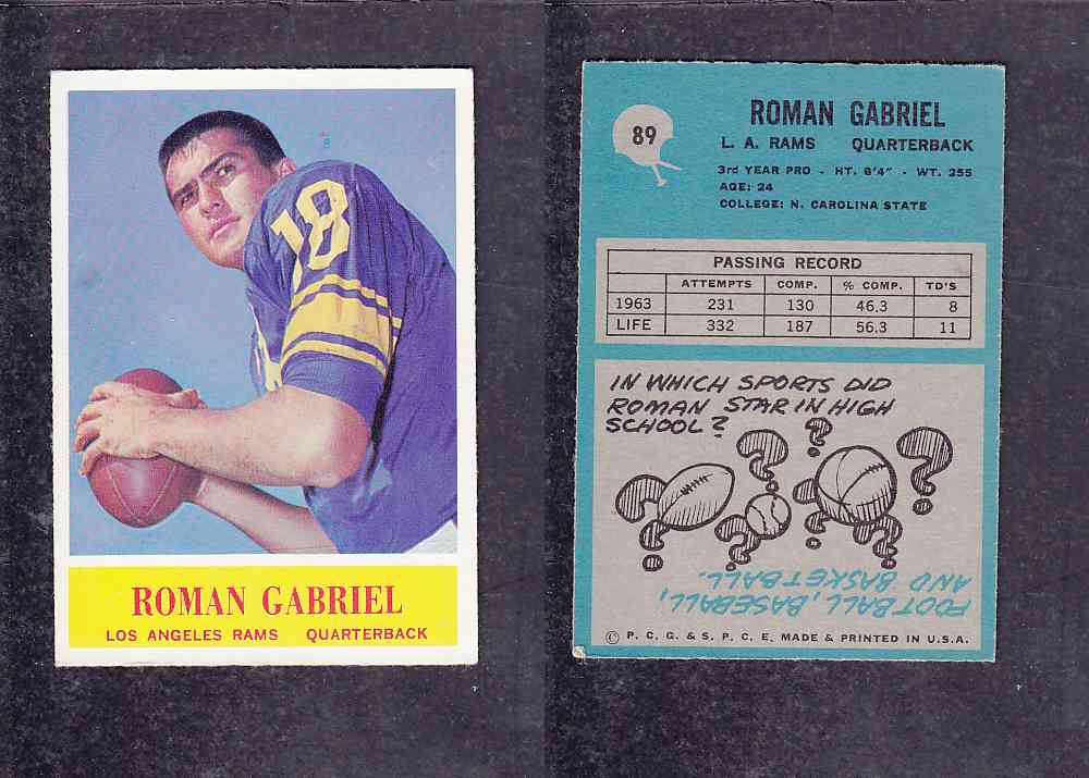 1965 NFL PHILADELPHIA FOOTBALL CARD #89 R. GABRIEL photo
