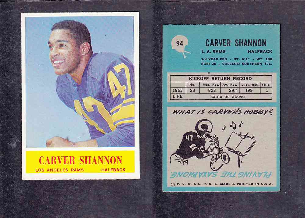 1965 NFL PHILADELPHIA FOOTBALL CARD #94 C. SHANNON photo