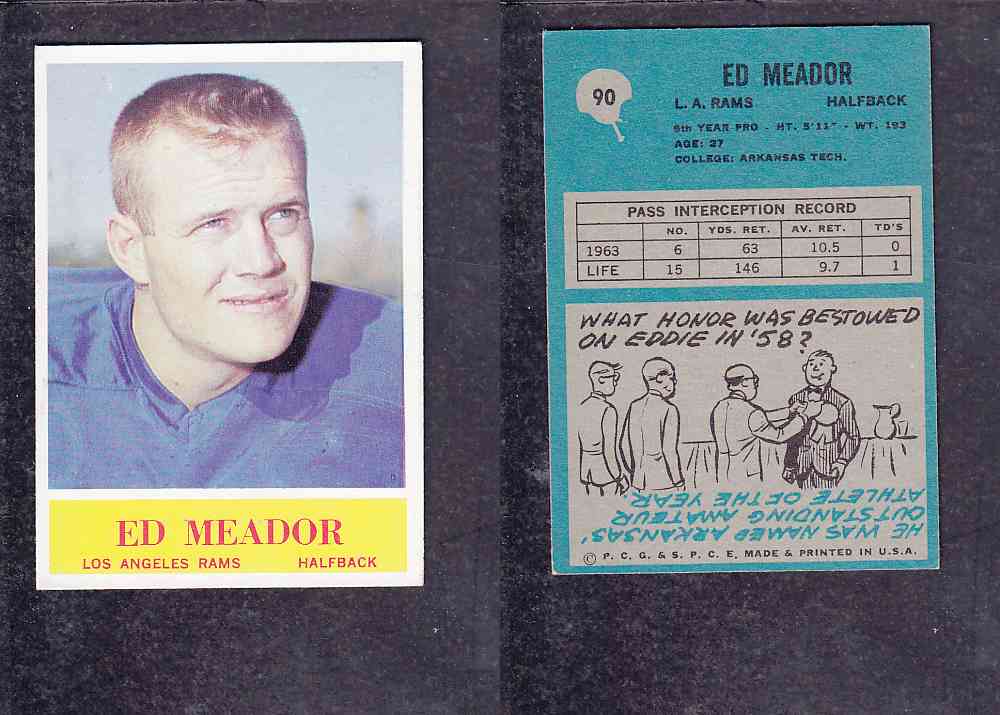 1965 NFL PHILADELPHIA FOOTBALL CARD #90 E. MEADOR photo
