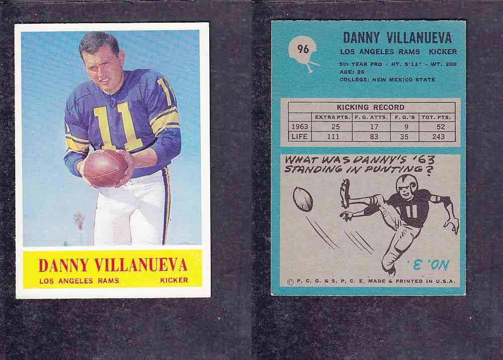1965 NFL PHILADELPHIA FOOTBALL CARD #96 D. VILLANUEVA photo