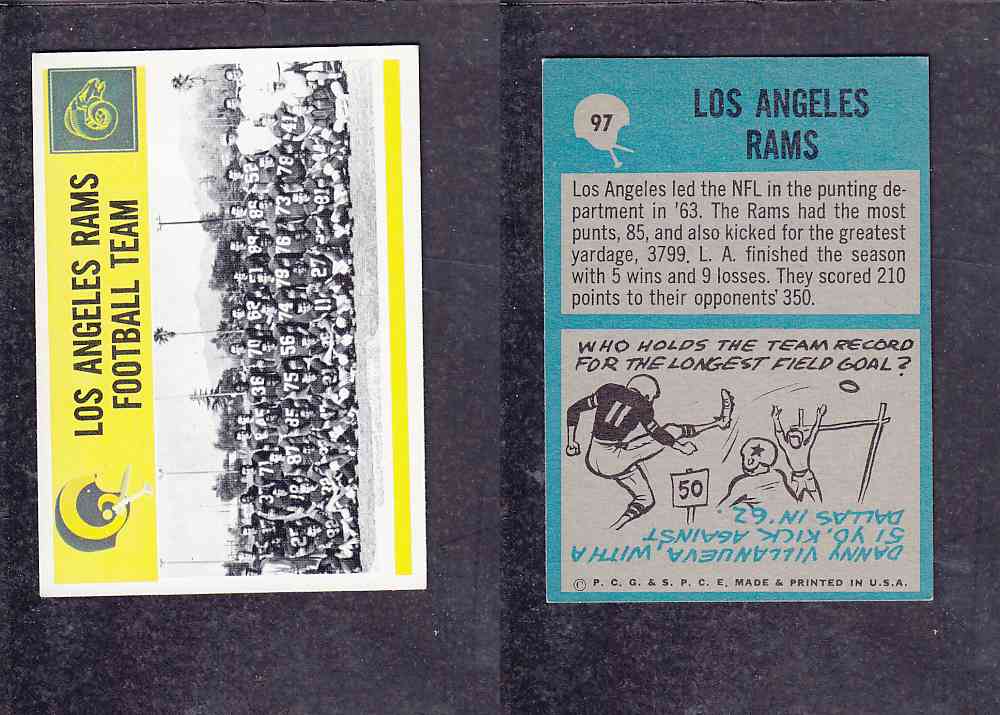 1965 NFL PHILADELPHIA FOOTBALL CARD #97 LOS ANGELES FOOTBALL TEAM photo