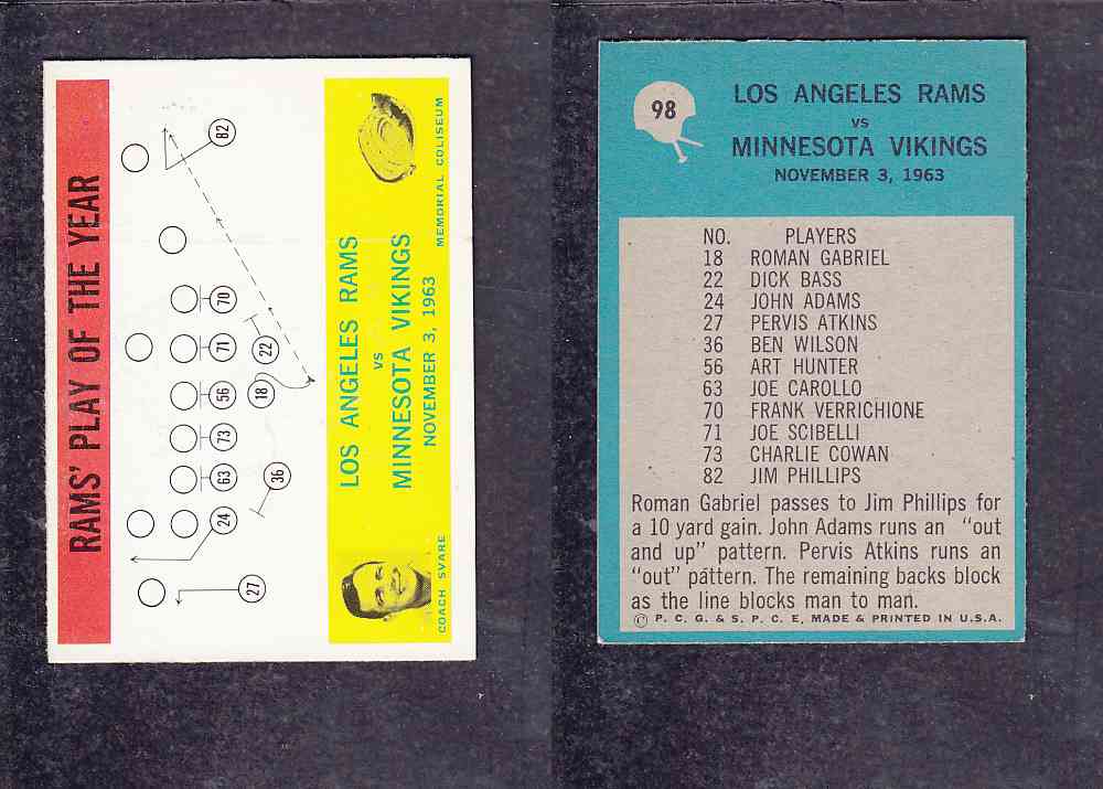 1965 NFL PHILADELPHIA FOOTBALL CARD #98 RAMS' PLAY OF THE YEAR photo