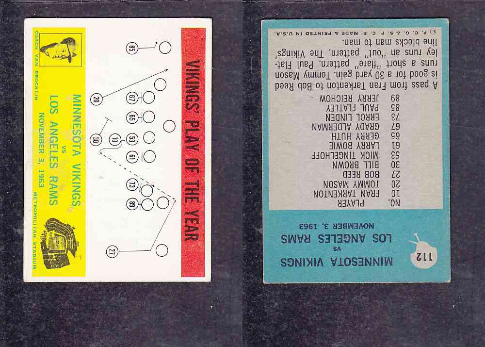1965 NFL PHILADELPHIA FOOTBALL CARD #112 VIKINGS' PLAY OF THE  YEAR photo