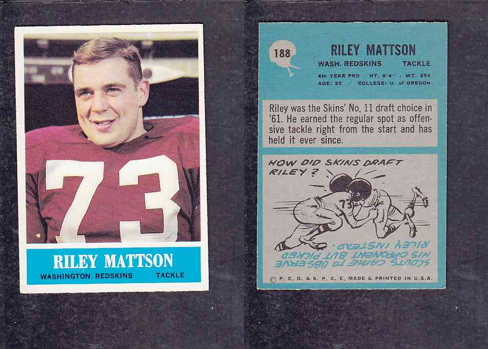 1965 NFL PHILADELPHIA FOOTBALL CARD #188 R. MATTSON photo