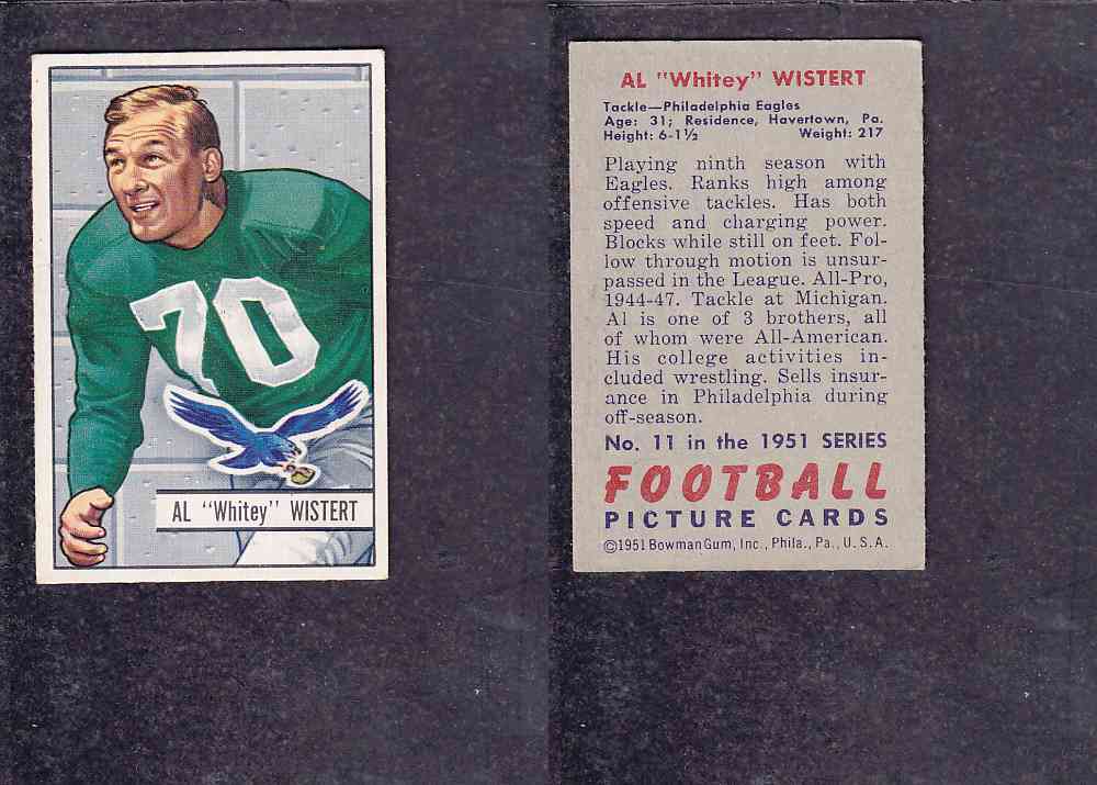 1951 NFL BOWMAN FOOTBALL CARD #11 A. WISTERT photo