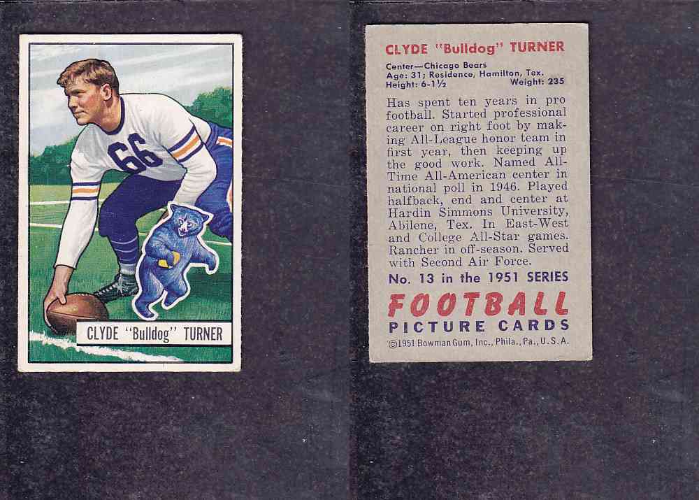 1951 NFL BOWMAN FOOTBALL CARD #13 C. TURNER photo