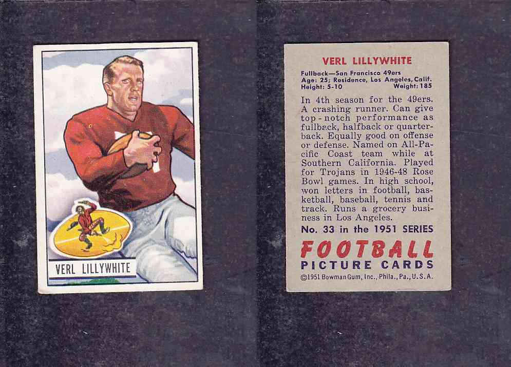 1951 NFL BOWMAN FOOTBALL CARD #33 V. LILLYWHITE photo