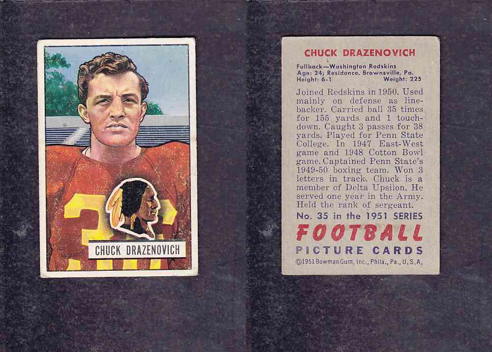 1951 NFL BOWMAN FOOTBALL CARD #35 C. DRAZENOVICH photo