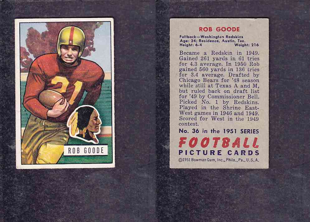1951 NFL BOWMAN FOOTBALL CARD #36 R. GOODE photo