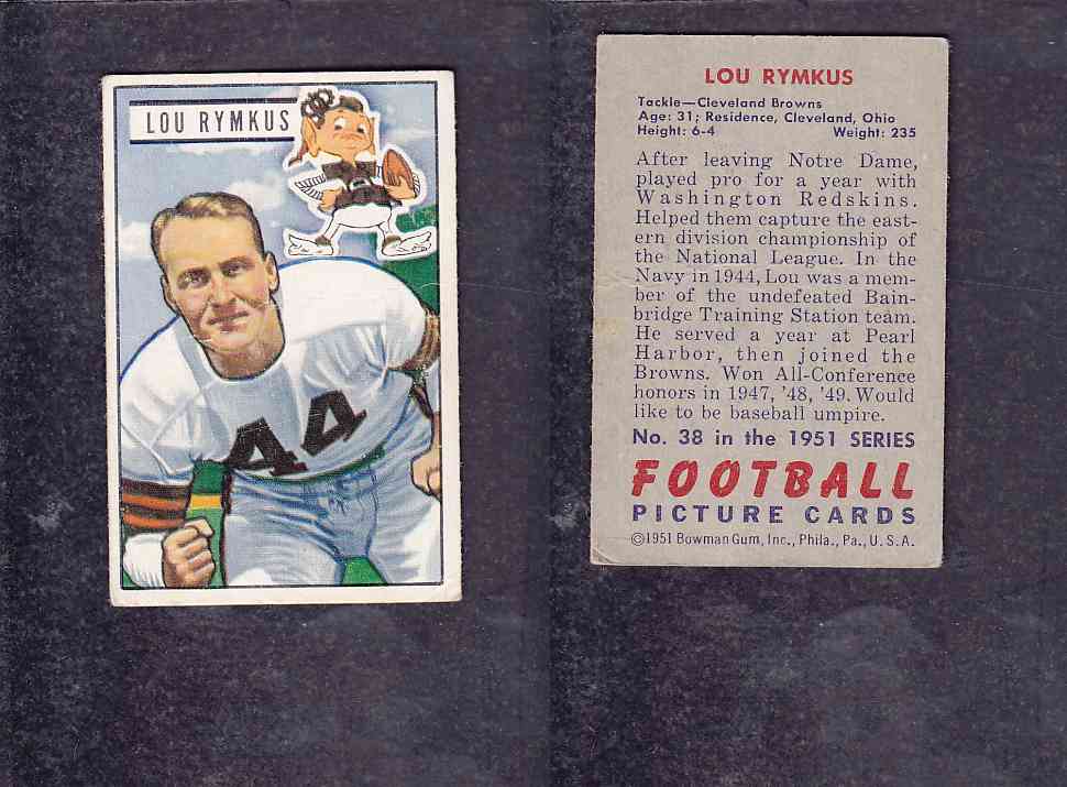 1951 NFL BOWMAN FOOTBALL CARD #38 L. RYMKUS photo
