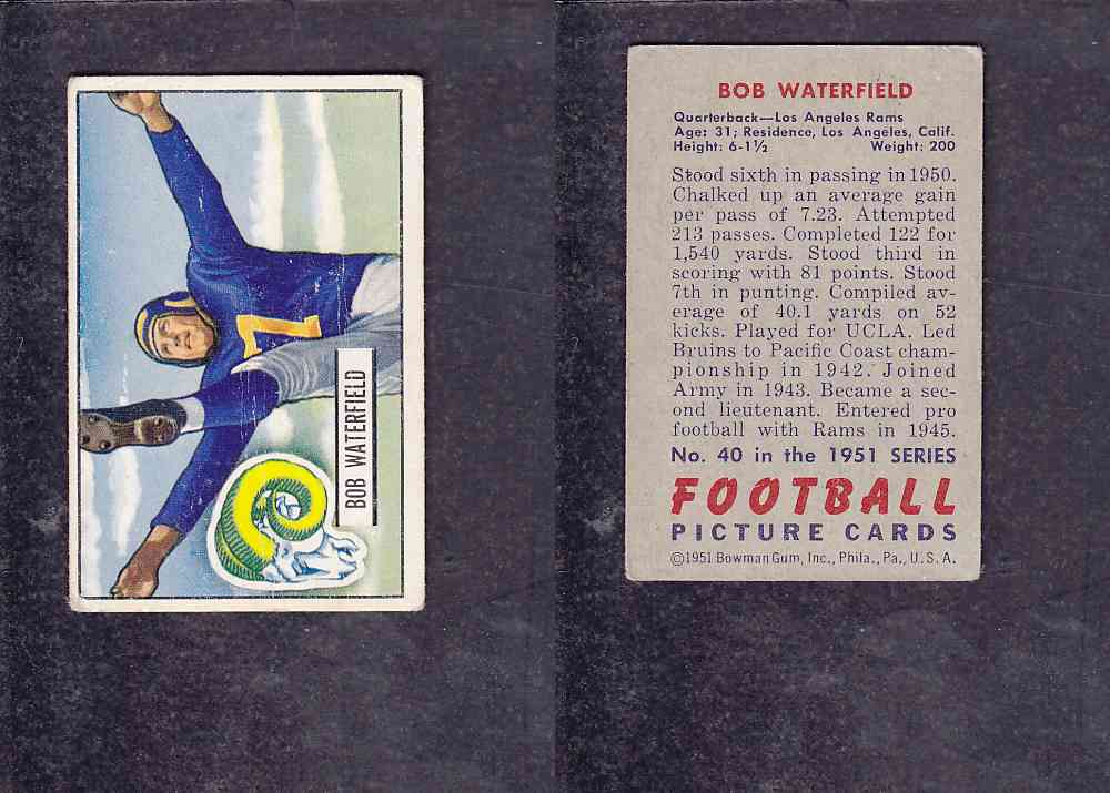 1951 NFL BOWMAN FOOTBALL CARD #40 B. WATERFIELD photo