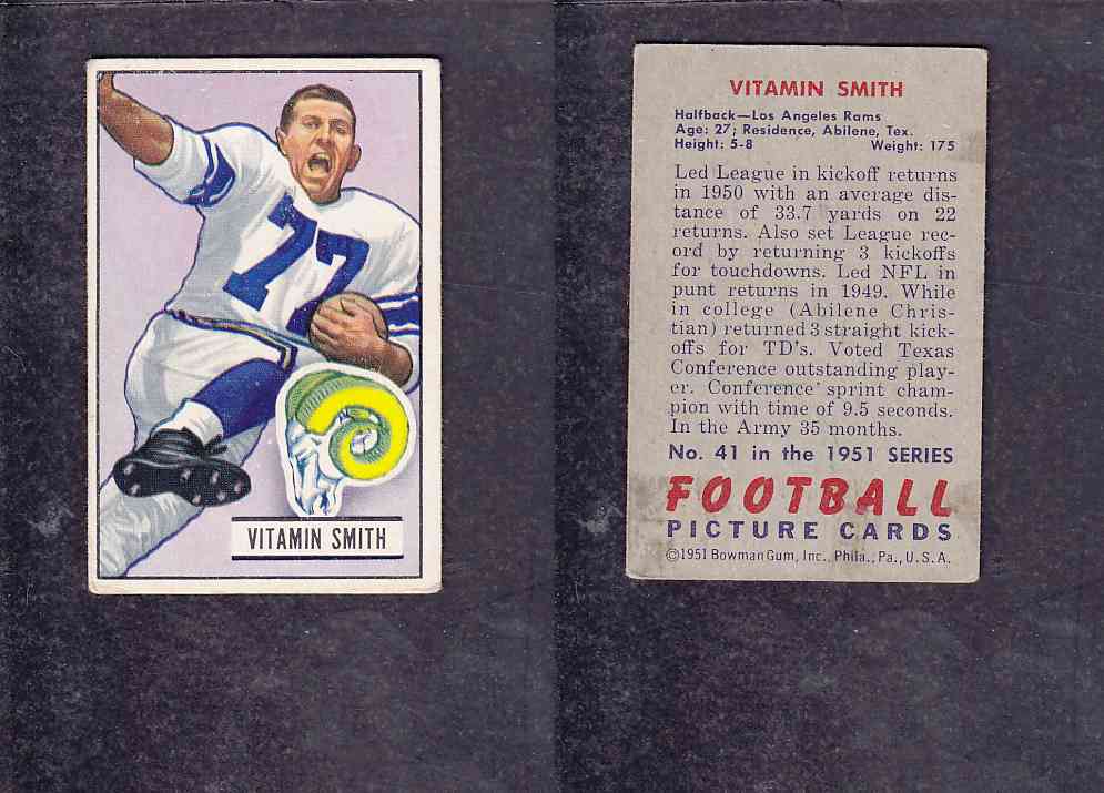 1951 NFL BOWMAN FOOTBALL CARD #41 V. SMITH photo