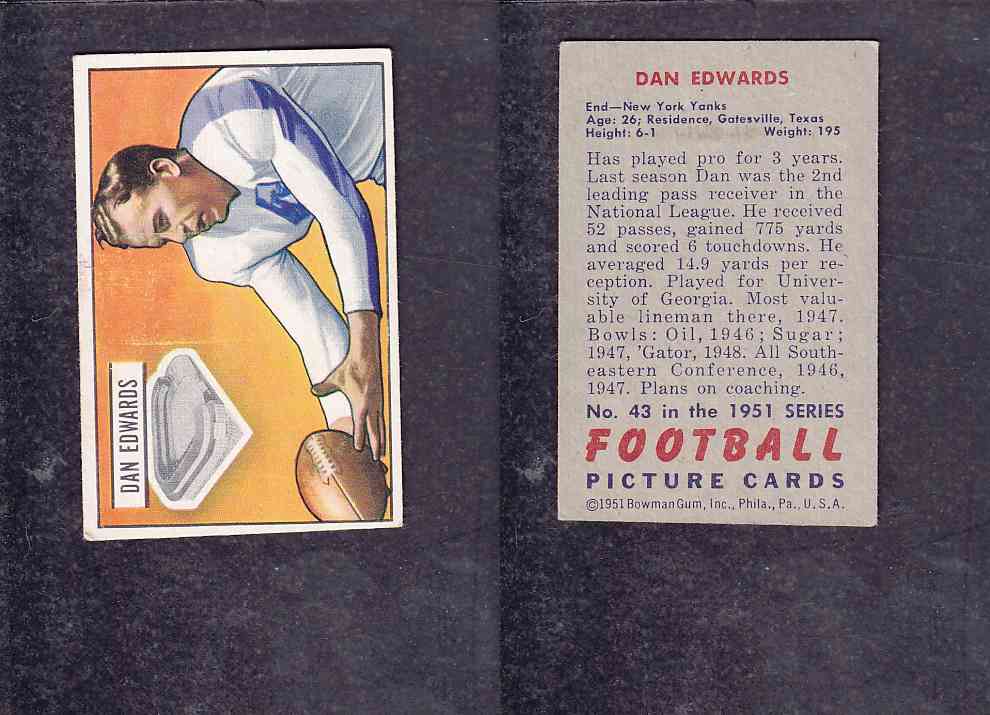 1951 NFL BOWMAN FOOTBALL CARD #43 D. EDWARDS photo