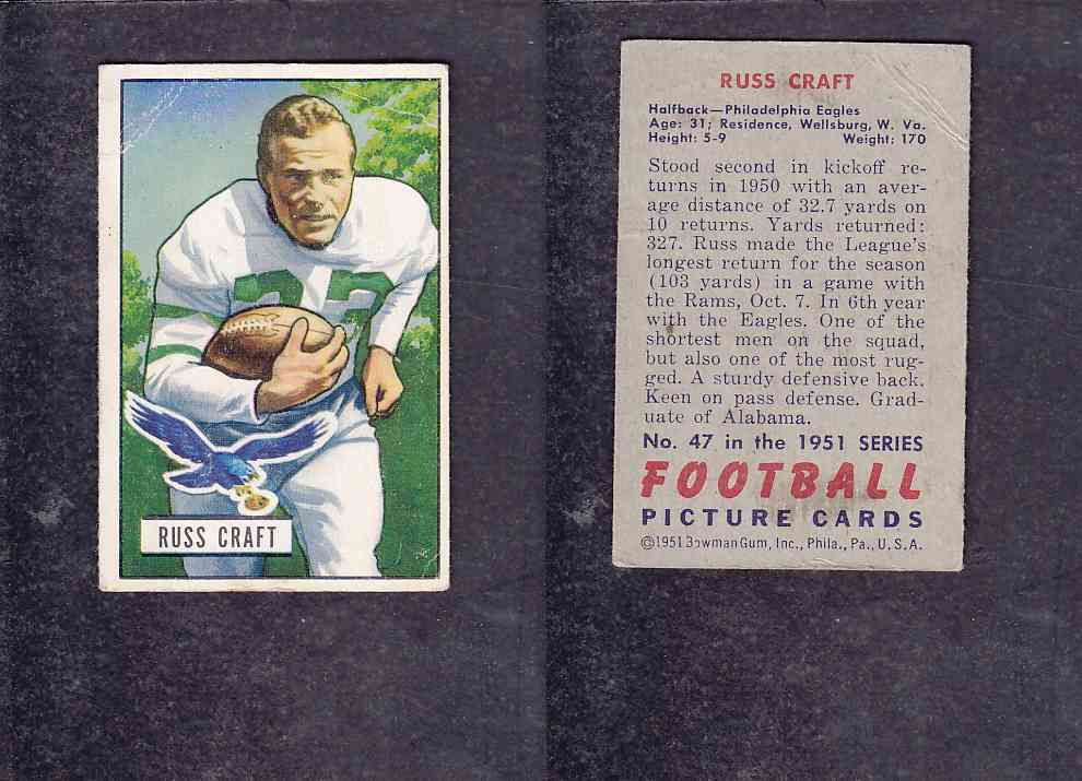 1951 NFL BOWMAN FOOTBALL CARD #47 R. CRAFT photo