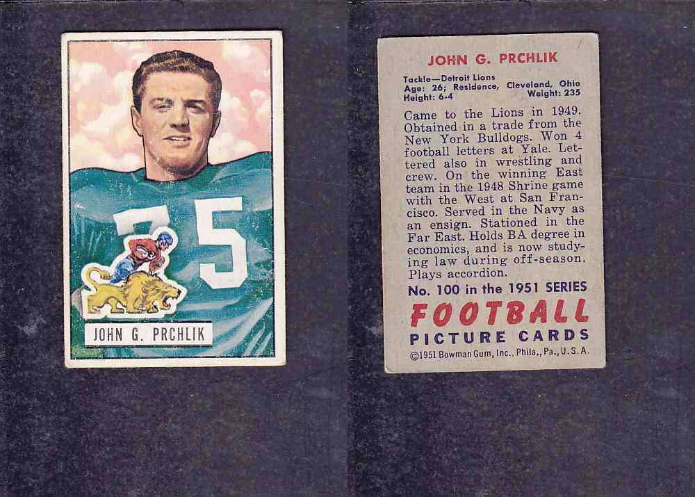 1951 NFL BOWMAN FOOTBALL CARD #100 J. PRCHLIK photo