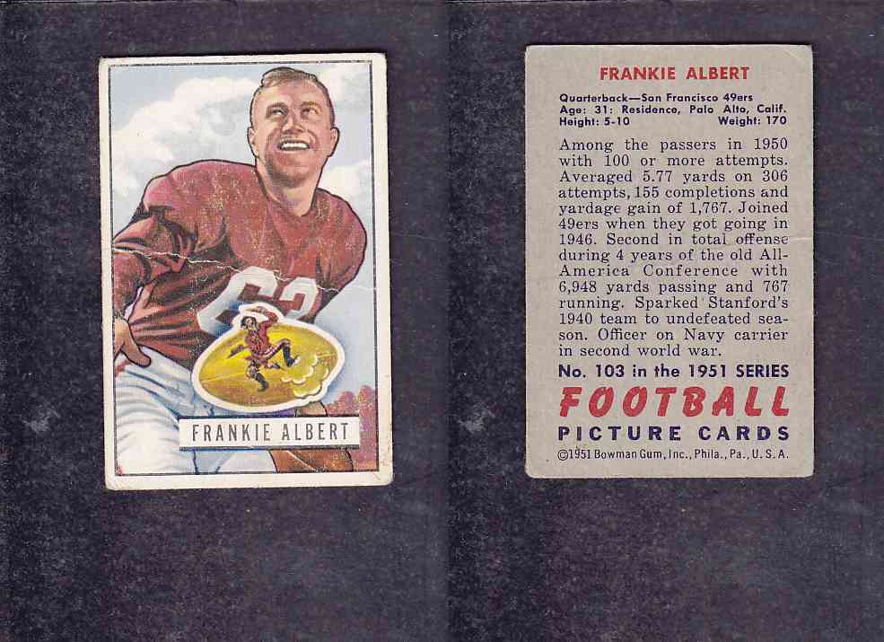1951 NFL BOWMAN FOOTBALL CARD #103 F. ALBERT photo