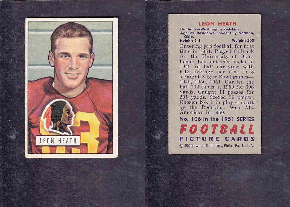 1951 NFL BOWMAN FOOTBALL CARD #106 L. HEATH photo