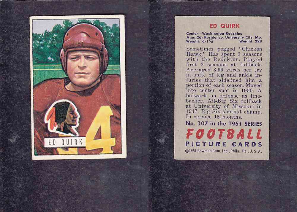 1951 NFL BOWMAN FOOTBALL CARD #107 E. QUIRK photo
