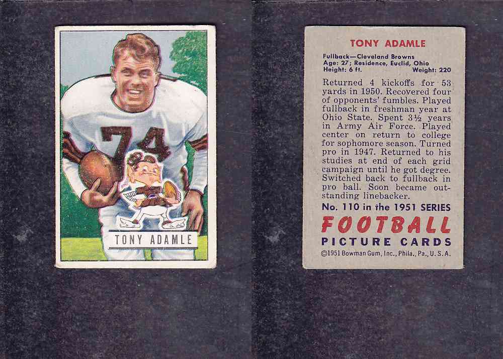 1951 NFL BOWMAN FOOTBALL CARD #110 T. ADAMLE photo