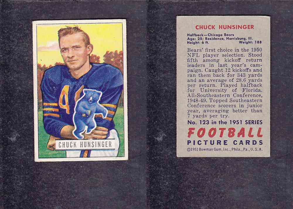 1951 NFL BOWMAN FOOTBALL CARD #123 C. HUNSINGER photo