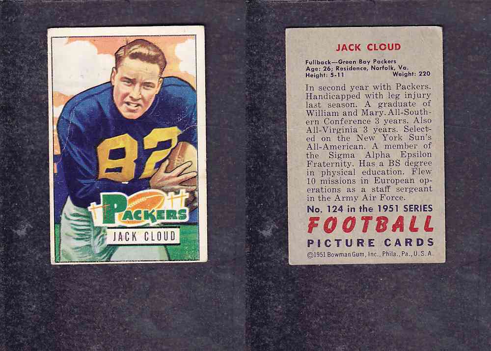 1951 NFL BOWMAN FOOTBALL CARD #124 J. CLOUD photo