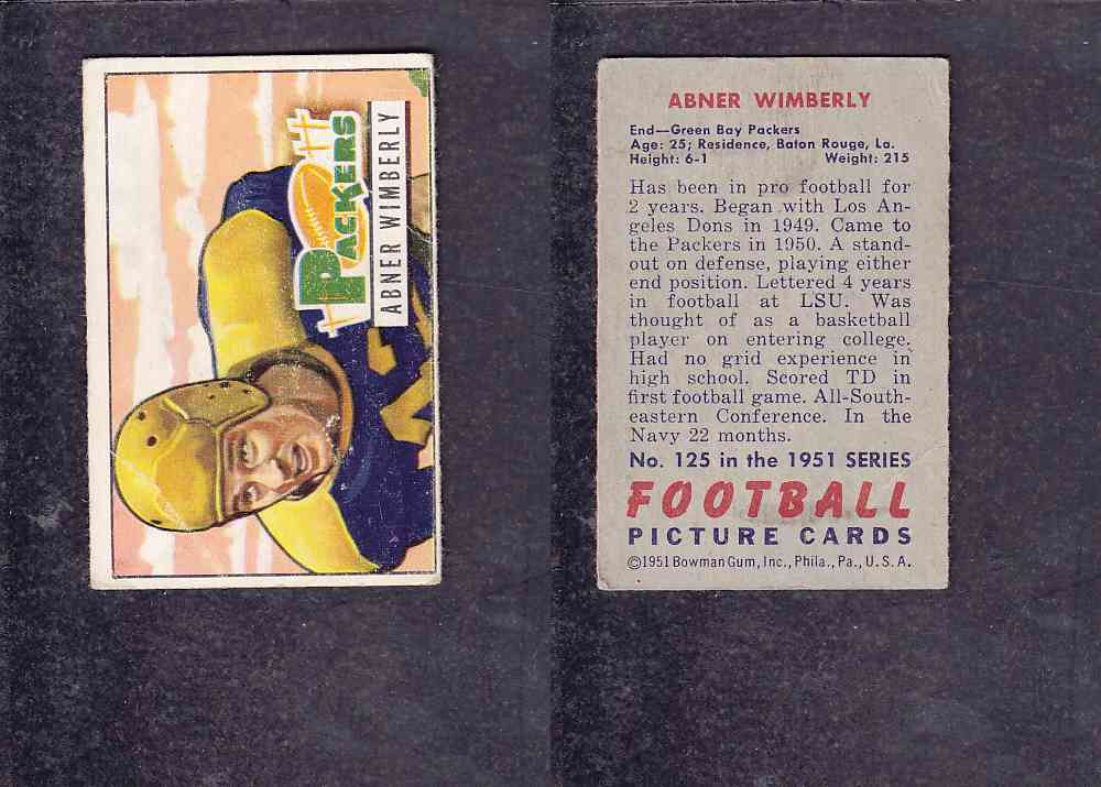 1951 NFL BOWMAN FOOTBALL CARD #125 A. WIMBERLY photo