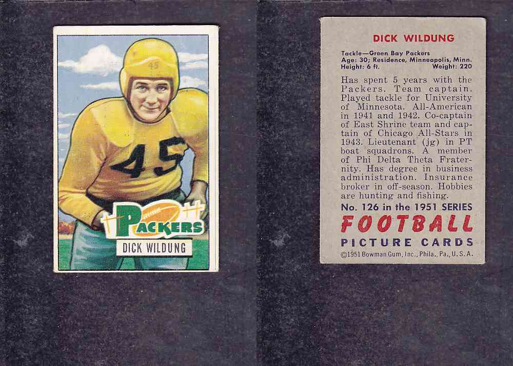 1951 NFL BOWMAN FOOTBALL CARD #126 D. WILDUNG photo