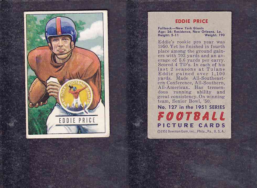 1951 NFL BOWMAN FOOTBALL CARD #127 E. PRICE photo
