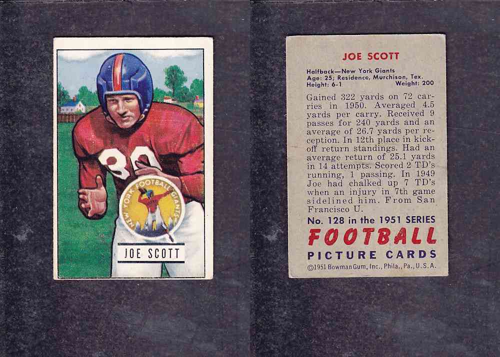 1951 NFL BOWMAN FOOTBALL CARD #128 J. SCOTT photo