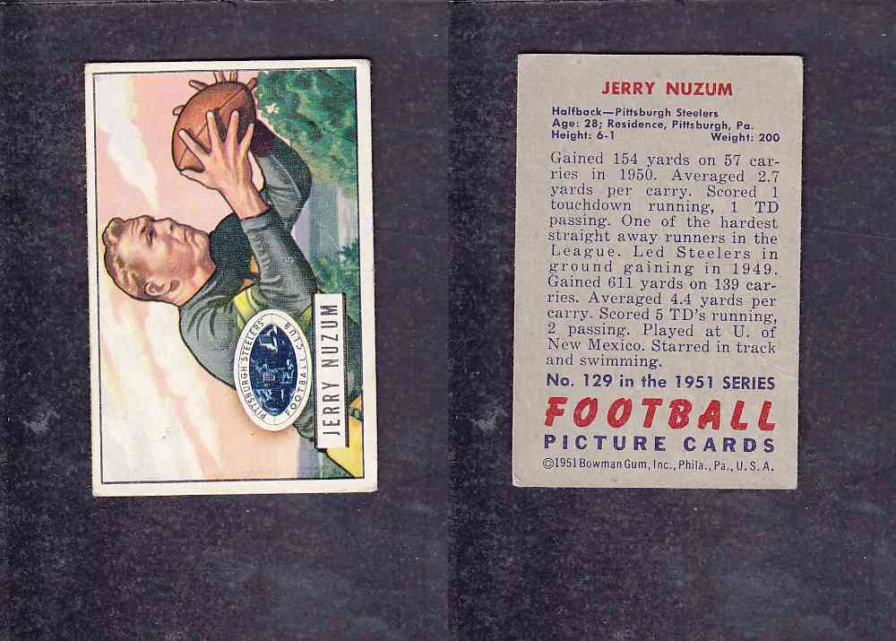 1951 NFL BOWMAN FOOTBALL CARD #129 J. NUZUM photo