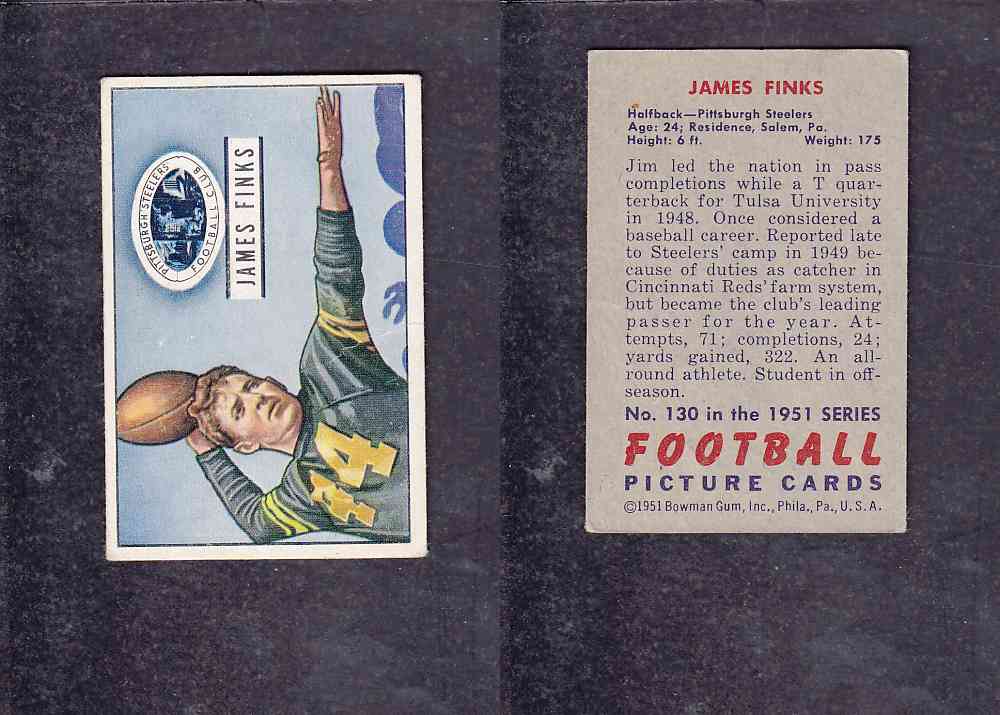 1951 NFL BOWMAN FOOTBALL CARD #130 J. FINKS photo