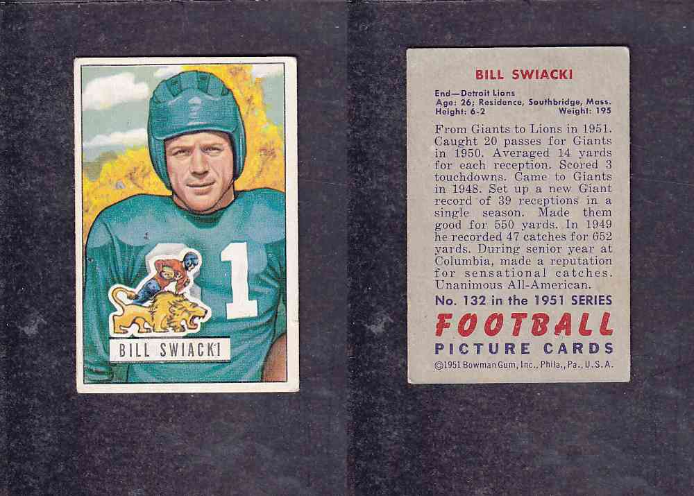 1951 NFL BOWMAN FOOTBALL CARD #132 B. SWIACKI photo