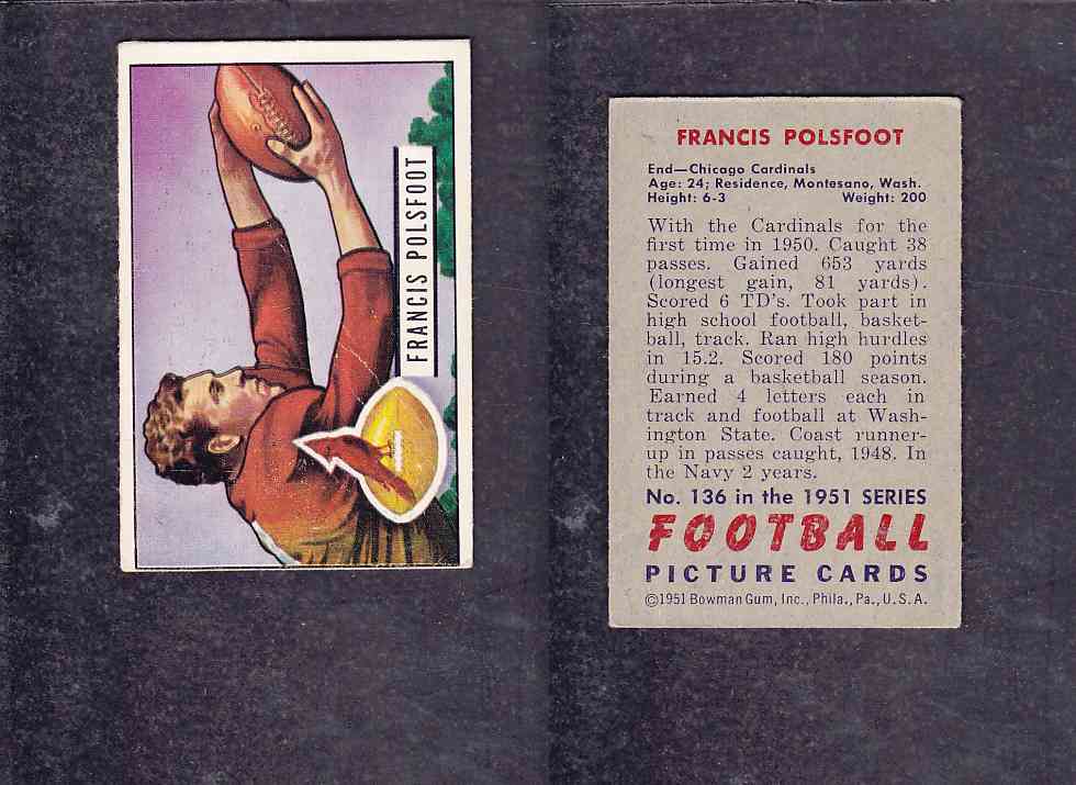 1951 NFL BOWMAN FOOTBALL CARD #136 F. POLSFOOT photo