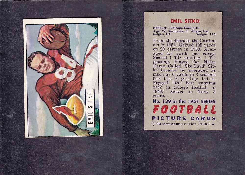 1951 NFL BOWMAN FOOTBALL CARD #139 E. SITKO photo