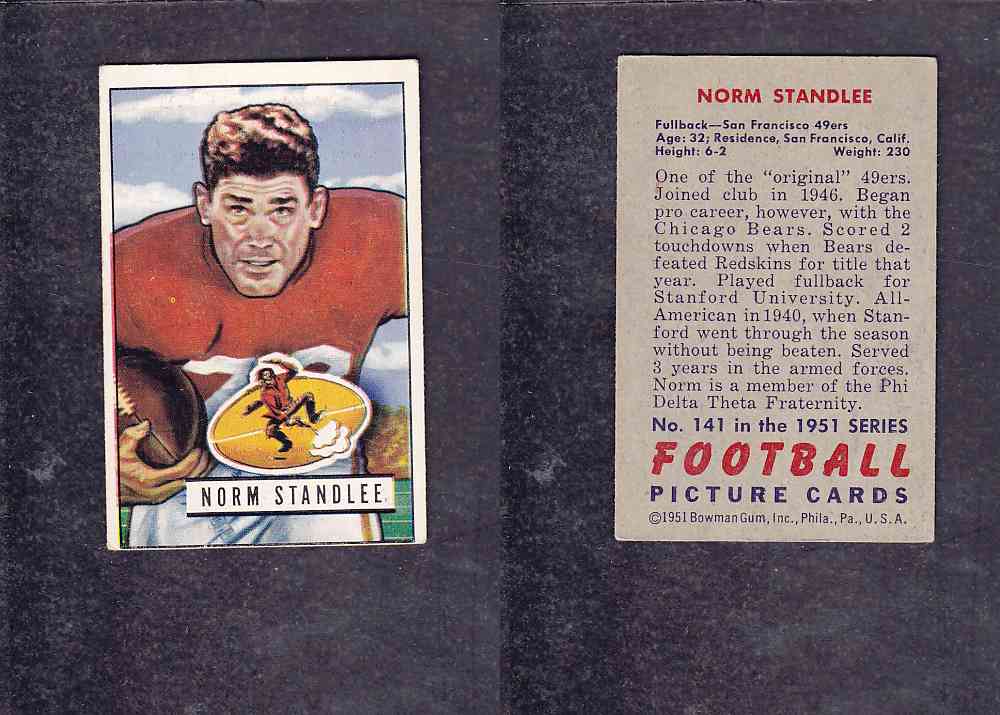1951 NFL BOWMAN FOOTBALL CARD #141 N. STANDLEE photo