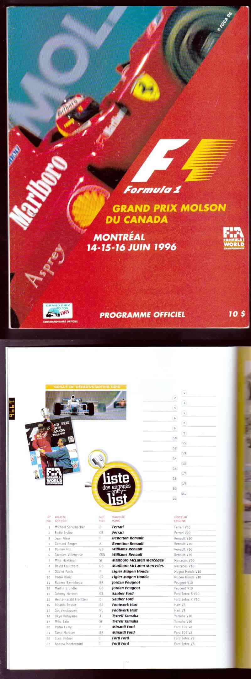 1996 FORMULA 1 CANADA GRAND PRIX PROGRAM photo