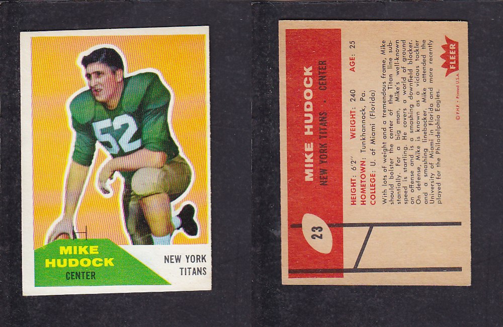 1960 NFL FLEER FOOTBALL CARD #23 M. HUDOCK photo