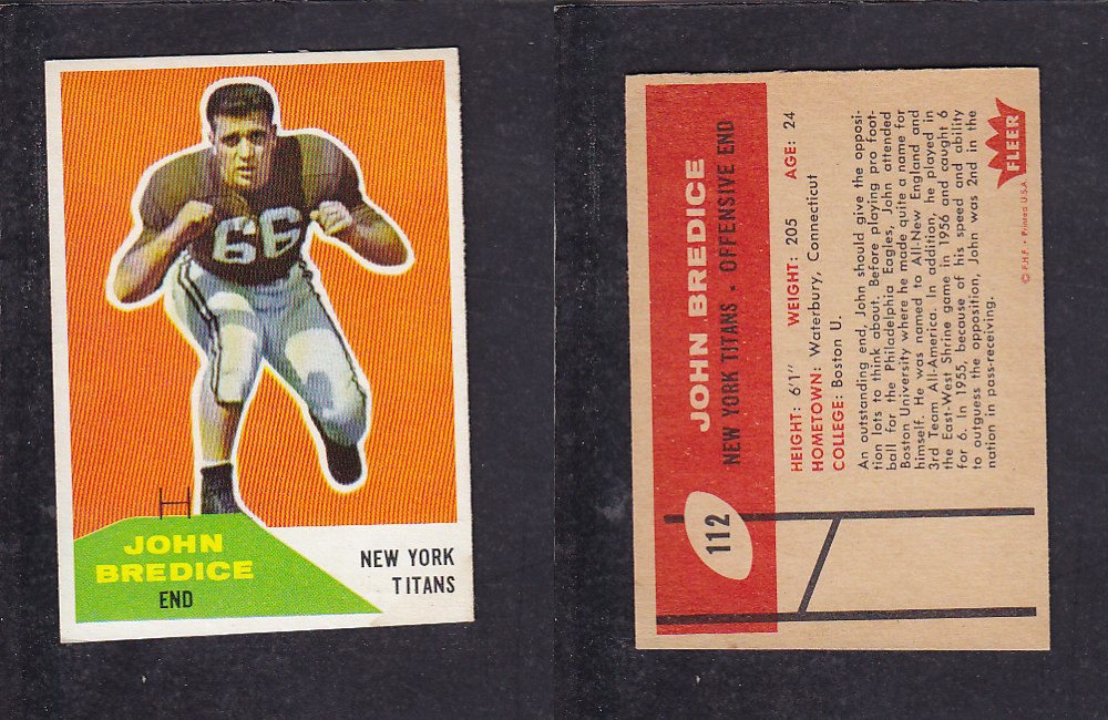 1960 NFL FLEER FOOTBALL CARD #112 J. BREDICE photo