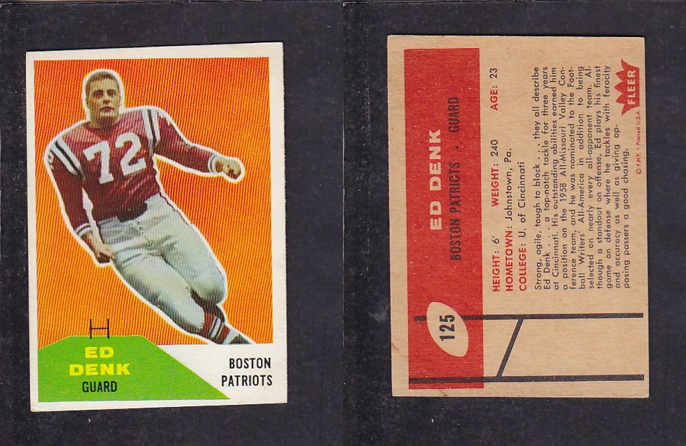 1960 NFL FLEER FOOTBALL CARD #125 E. DENK photo