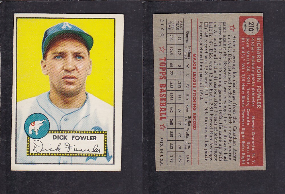 1952 TOPPS BASEBALL CARD #210 R. FOWLER photo