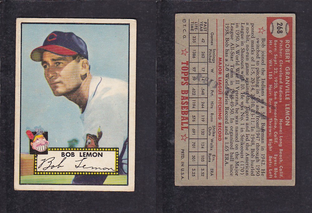 1952 TOPPS BASEBALL CARD #268 R. LEMON photo