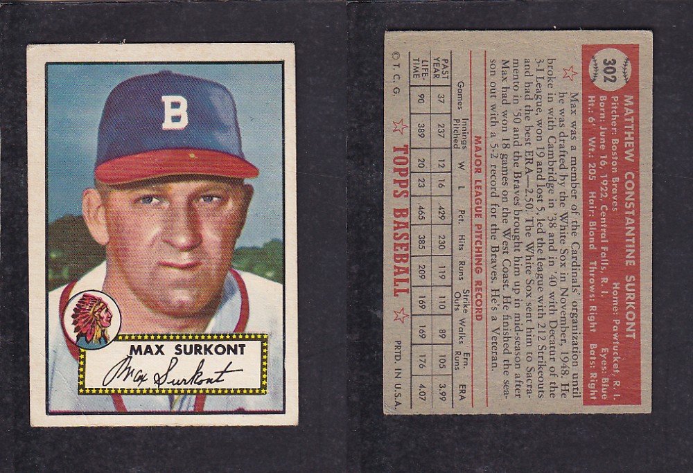 1952 TOPPS BASEBALL CARD #302 M. SURKONT photo