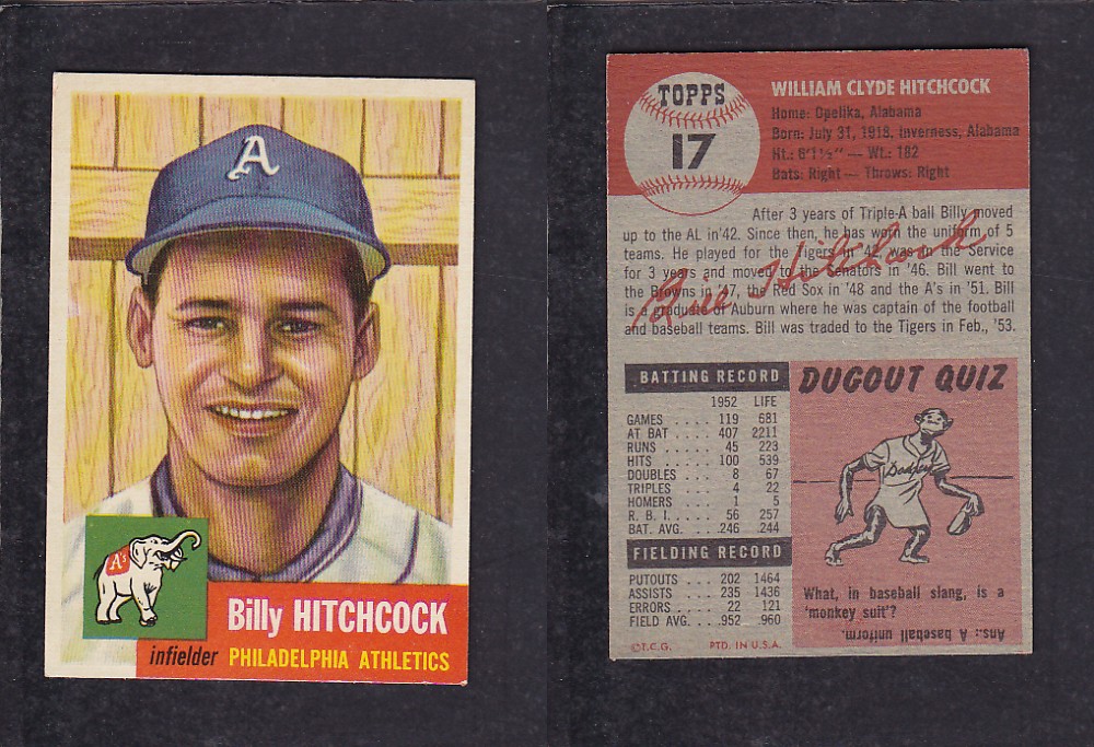 1953 TOPPS BASEBALL CARD #17 W. HITCHCOCK photo