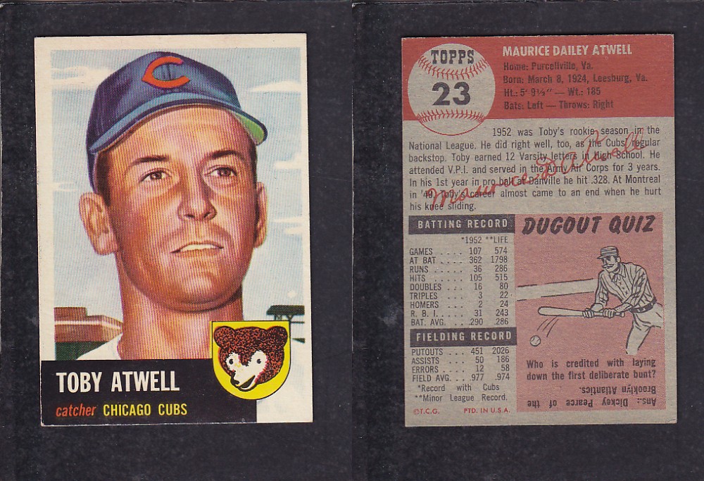 1953 TOPPS BASEBALL CARD #23 M. ATWELL photo