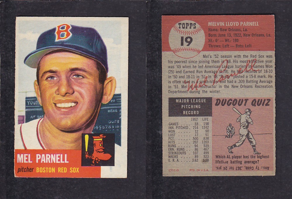 1953 TOPPS BASEBALL CARD #19 M. PARNELL photo