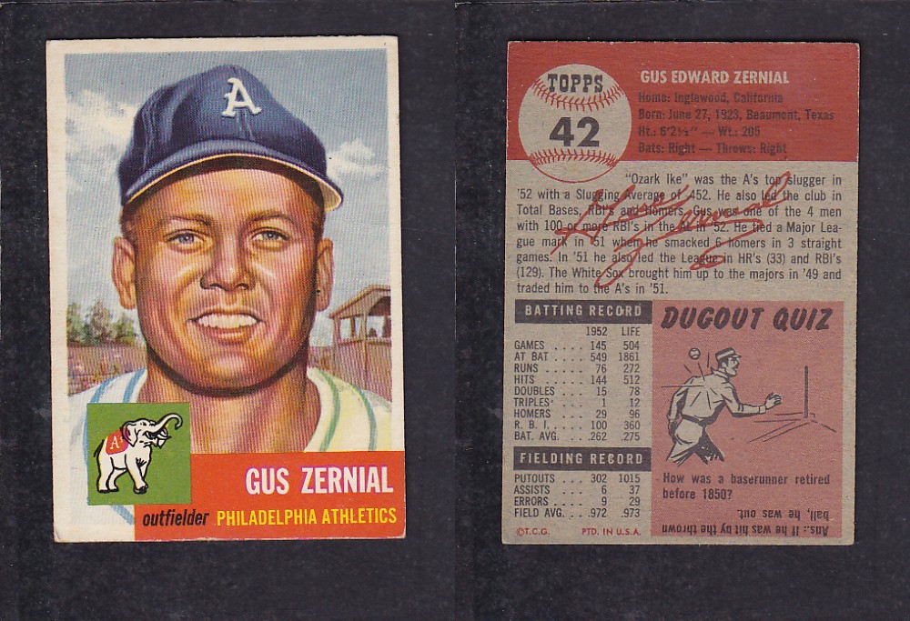 1953 TOPPS BASEBALL CARD #42 G. ZERNIAL photo