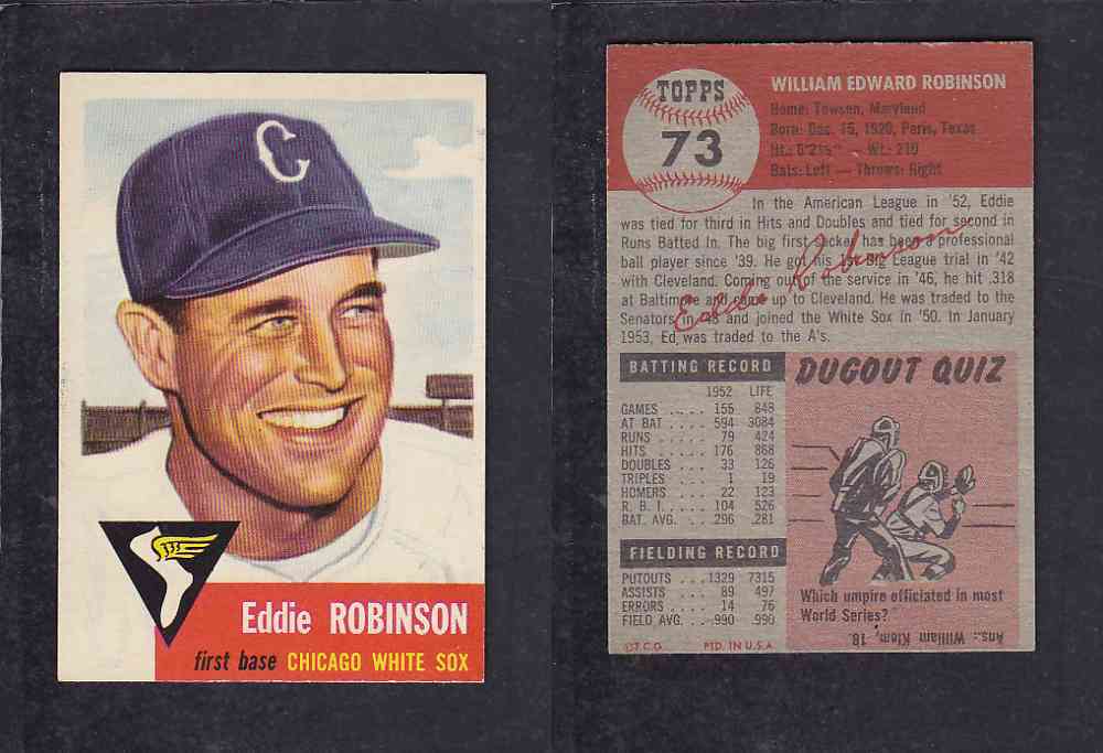 1953 TOPPS BASEBALL CARD #73 W. ROBINSON photo