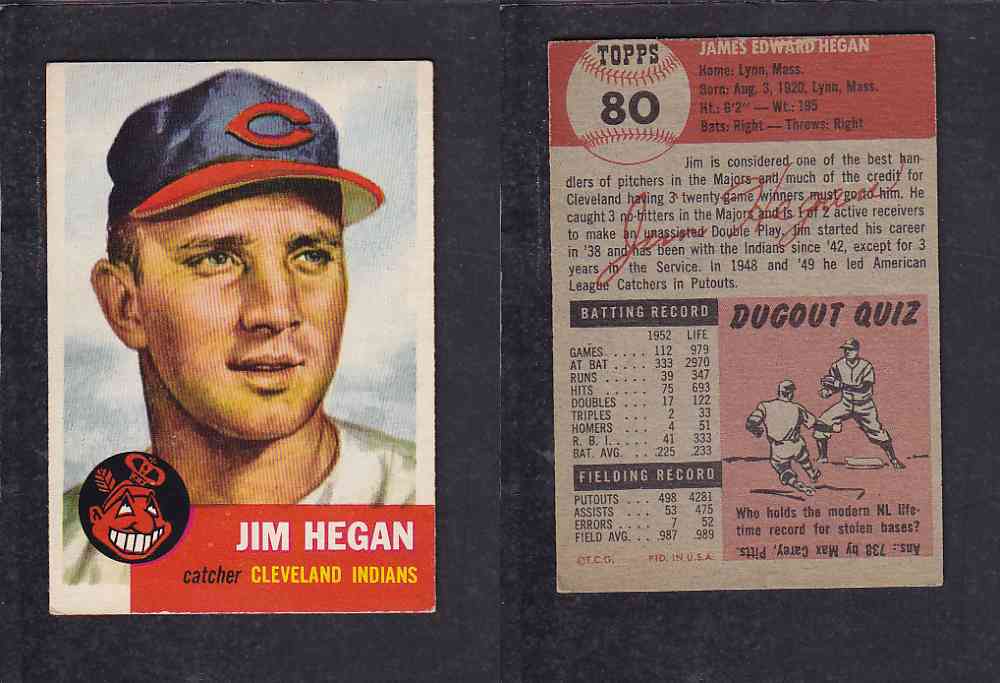 1953 TOPPS BASEBALL CARD #80 J. HEGAN photo