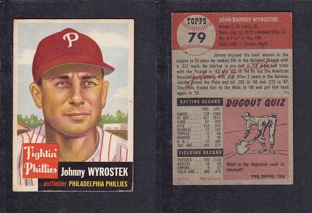 1953 TOPPS BASEBALL CARD #79 J. WYROSTEK photo